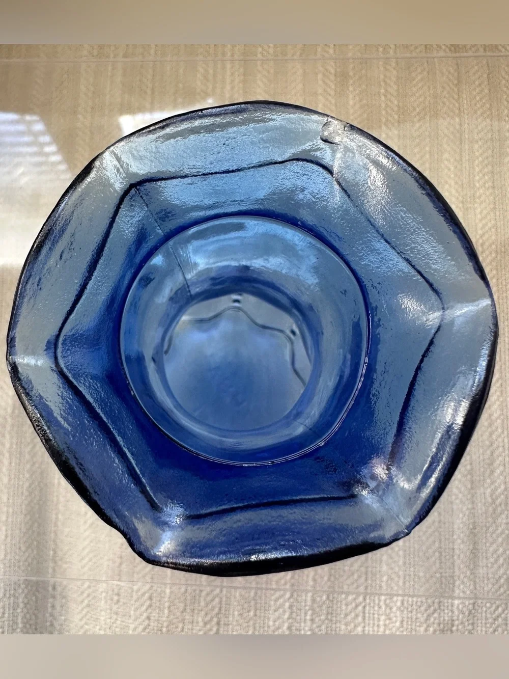 Vintage Indiana Glass Cobalt Blue Beaded Ribbed Vase With Ruffle Rim Edge USA 7